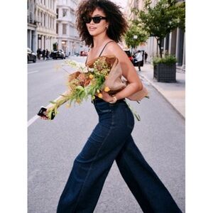 Spanx Wide Leg Jeans Raw Indigo High-Rise Waist Shapewear Denim NWT